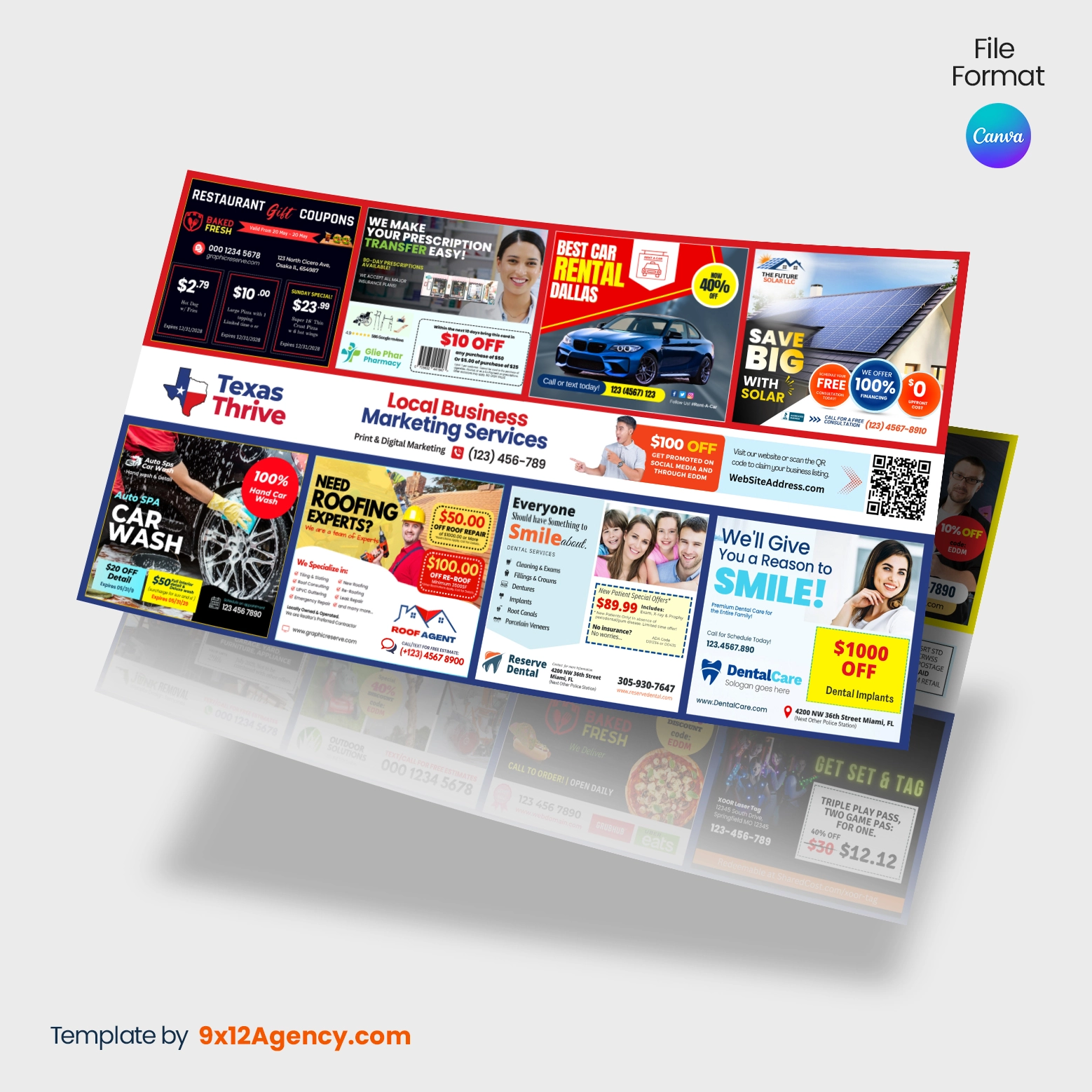 12x6.5 inxch shared cost coop EDDM postcard design Canva template